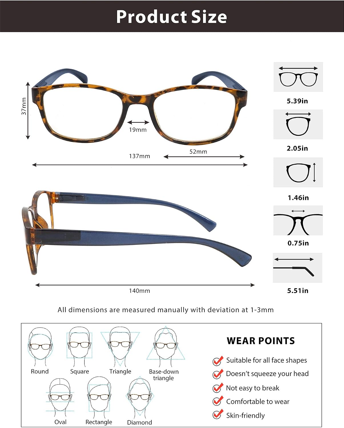 5-Pack Reading Glasses Vintage Blue Light Blocking Computer Spring Hinge Readers for Women and Men (3.25x, 5 Color Assorted)