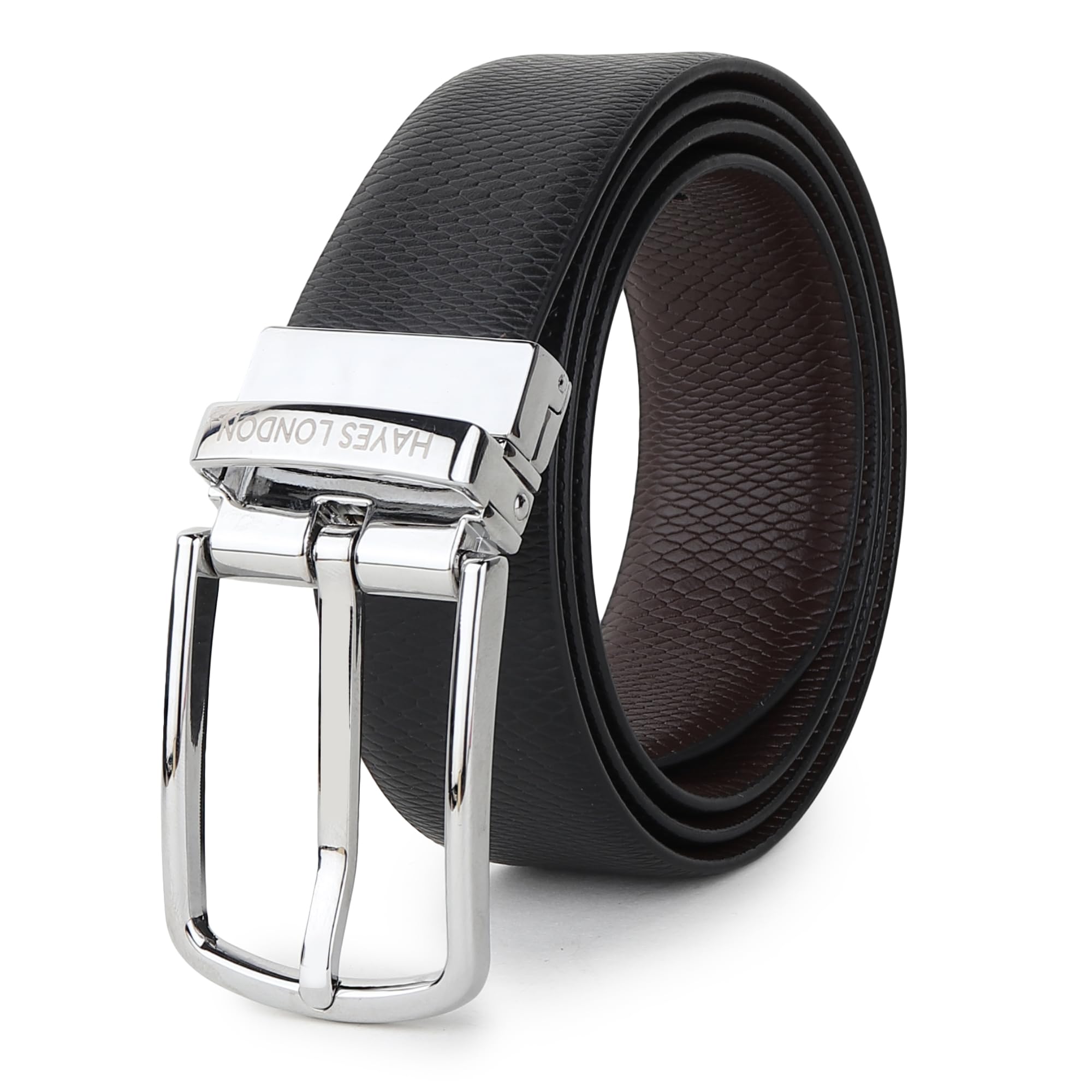 HAYES LONDON Belts for Men Leather Original, Reversible Black & Brown Formal & Casual Italian Leather Belt with Solid Me