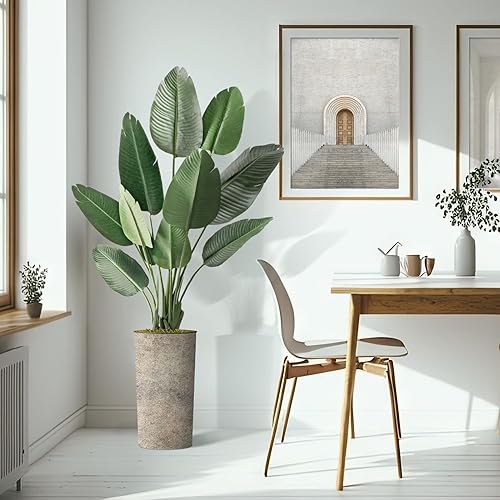 Miniatura 6 de Árbol artificial en macetero con textura blanquecina, ave del paraíso artificial de seda para decoración del hogar en interiores y exteriores,