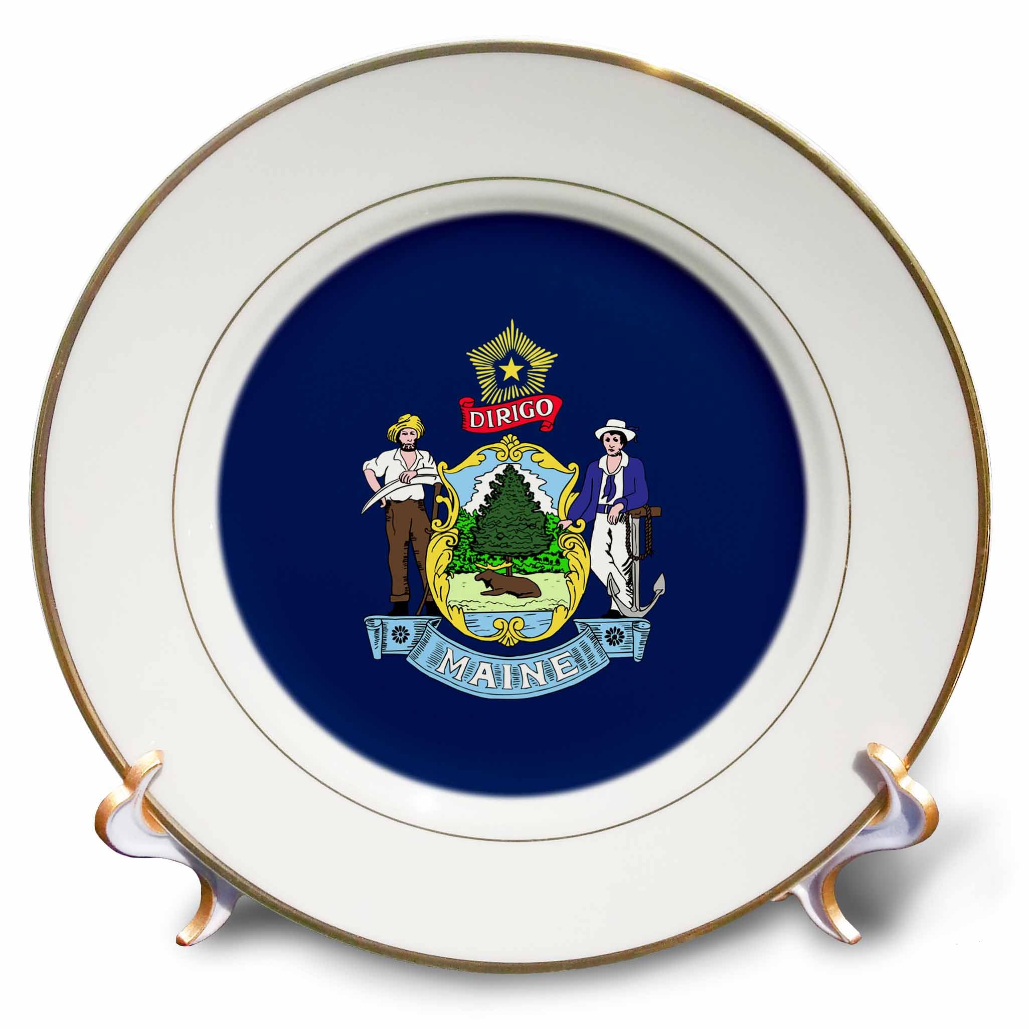 3dRose cp_55455_1 State Flag of Maine PD-US Porcelain Plate, 8-Inch