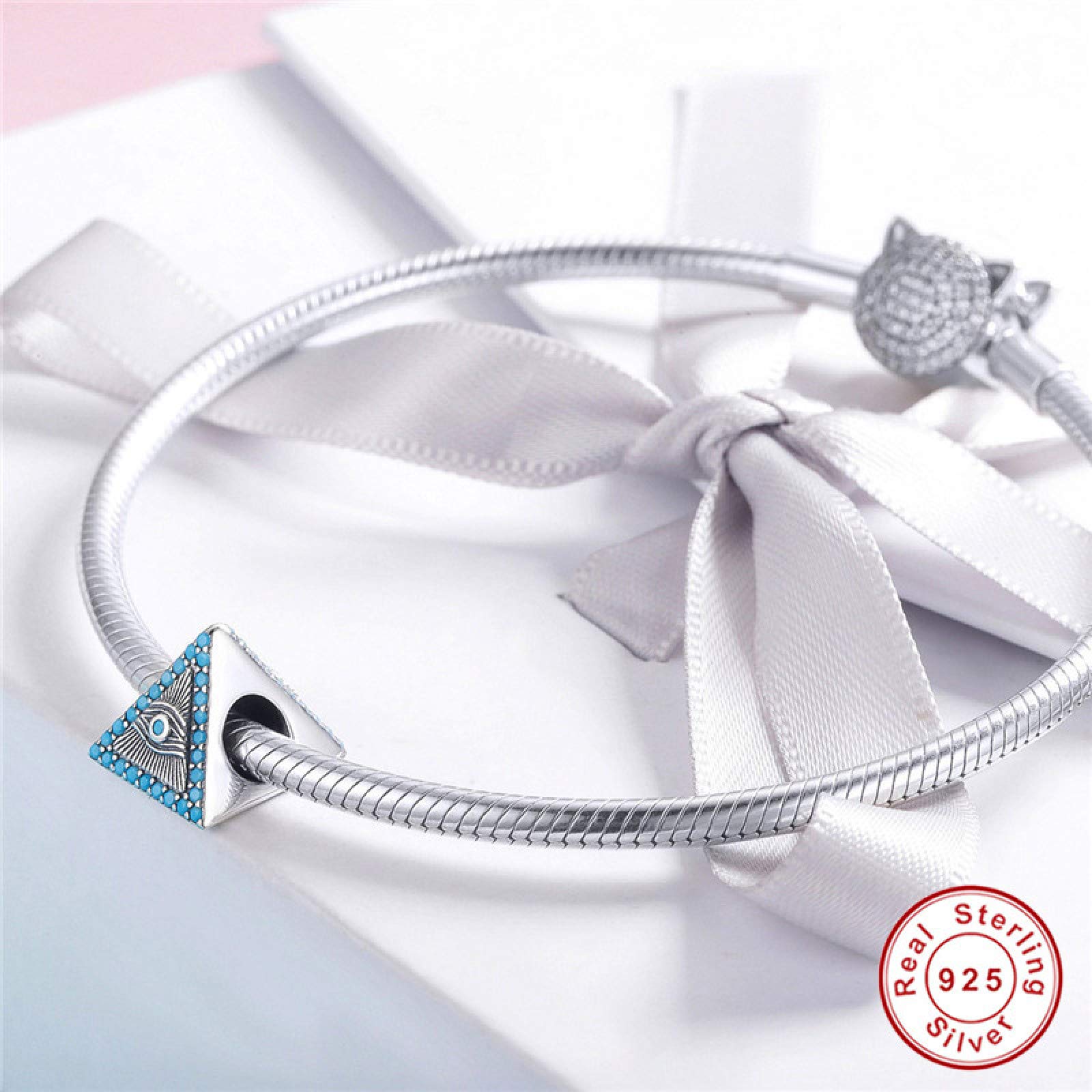 Damen-Perlen-Charms, Silber-Anhänger, Abstandsperlen for Armbänder, 925er-Silber, blaues Auge, Dreieck, Bergperlen, Damen-Anhänger, Halskette, Zubehör, Schmuck
