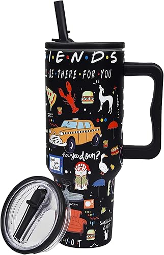 Vaso de acero inoxidable de 40 onzas con tapa y pajita, regalos divertidos para programas de televisión, taza de café, taza de café aislada de doble