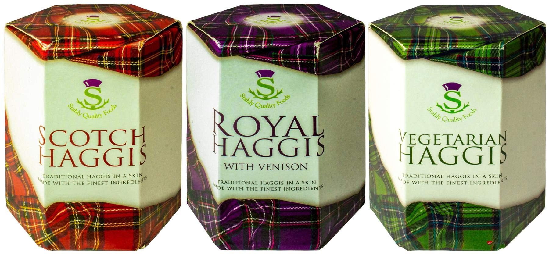 Scottish Haggis Pack of 3: Traditional, Traditional with Venison and Vegetarian Haggis in a Tin - Tinned Scottish Food Gifts Scotland's National Dish