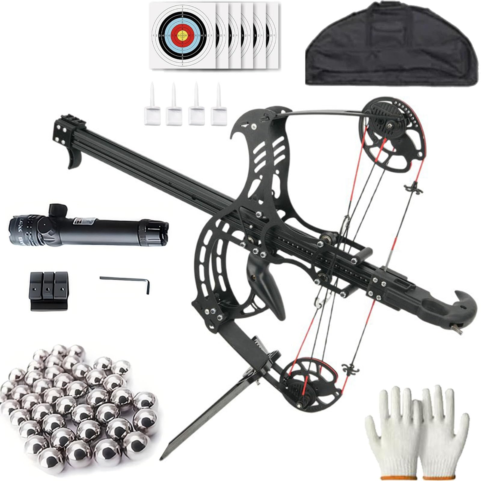 45-60lbs Adjustable Right Handed Compound Bow Kit, Dual-use for Archery & Steel Ball Shooting, Ball Bearing Hunting Bow for Adults with Complete Accessories