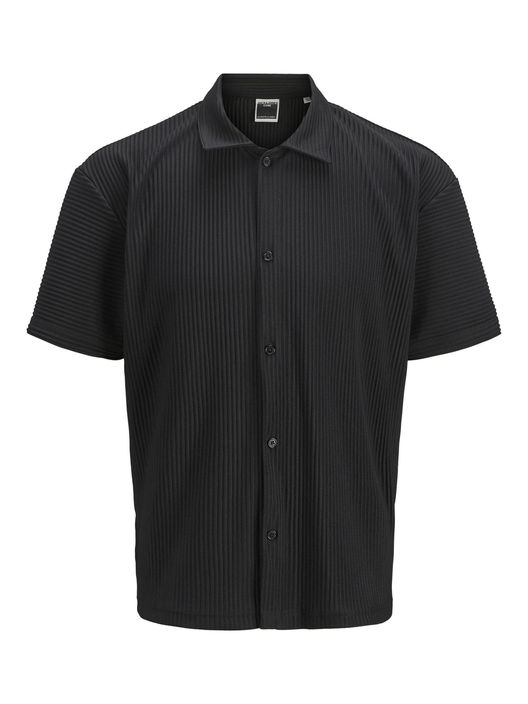 JACK & JONES Men's Jcointerlude Plisse Shirt SS, Black, L