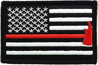 Firefighter Axe US Flag Thin Red Line Hook and Loop Morale Patch United States BW