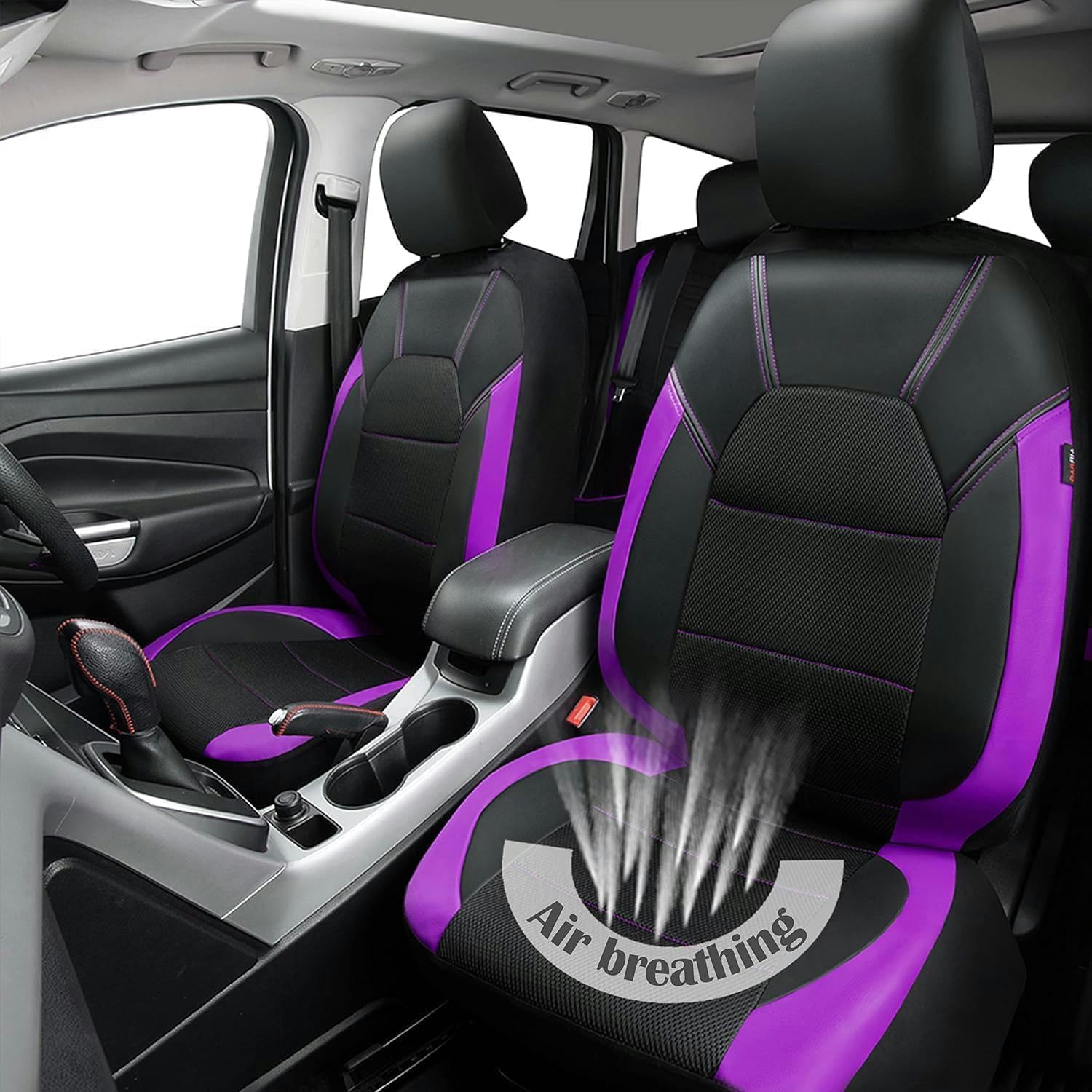 Car Seat Cover for Ford Focus 2011 2012 2013 2014 2015 2016 2017 2018, 9pcs Front Rear Full Surround Leather Seat Cover Sets Interior Protector Accessories,Purple