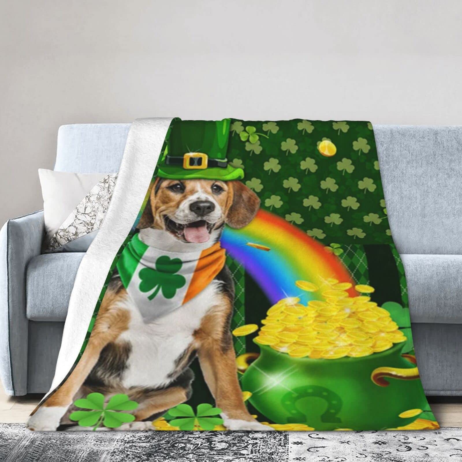 Lsjuee Flannel Fleece Blanket 40"X30" Beagle Dog St Patricks Day Irish Shamrock Bed Throw Blanket Weighted Ultra-Soft Travel Spring Blankets for Adult Keep Warm