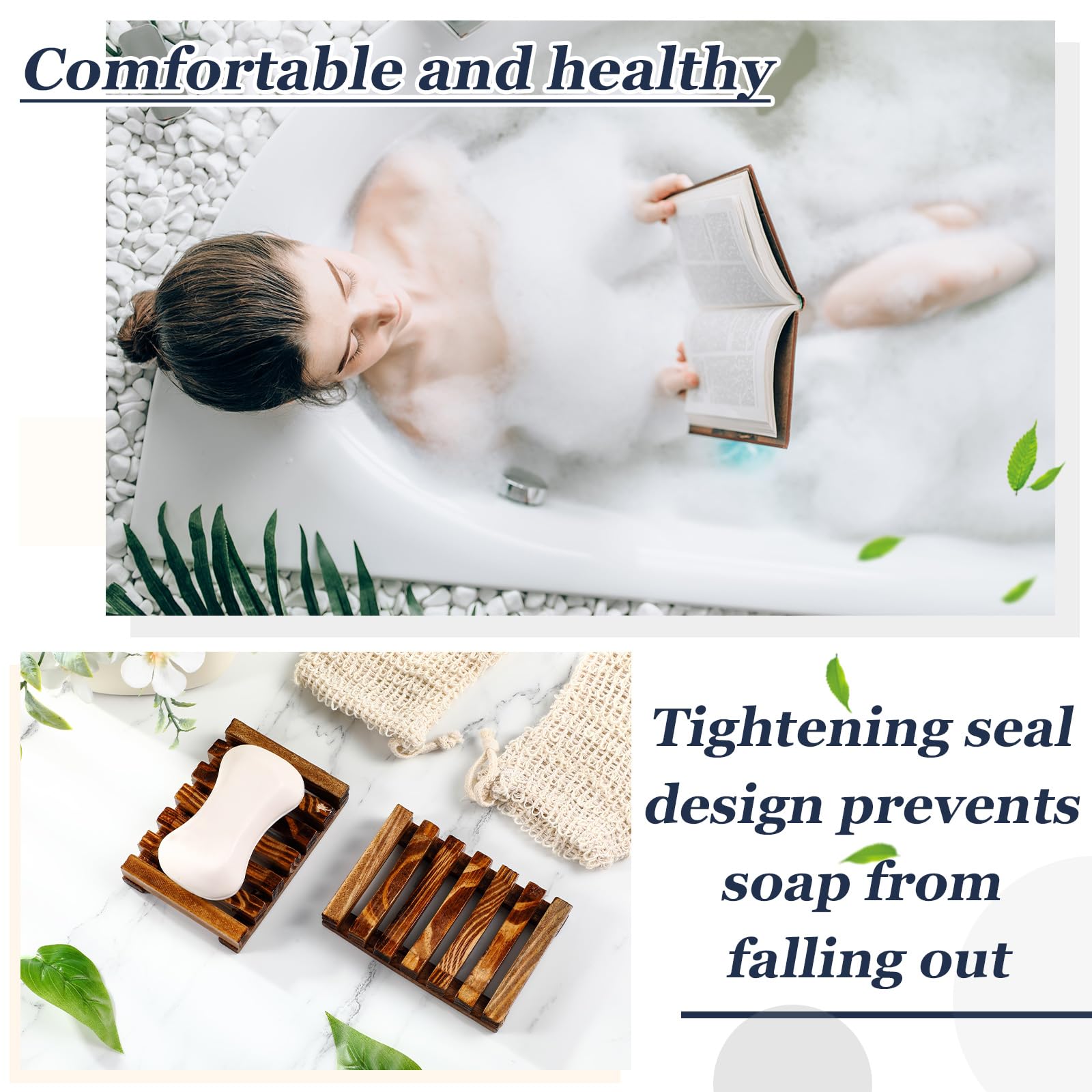Umigy Kit de 60 bolsas de jabón y soporte para jabón, bolsa de malla de sisal, bolsa de jabón exfoliante, bandeja de jabón de madera de bambú, soporte para barra de jabón de baño para uso en ducha y