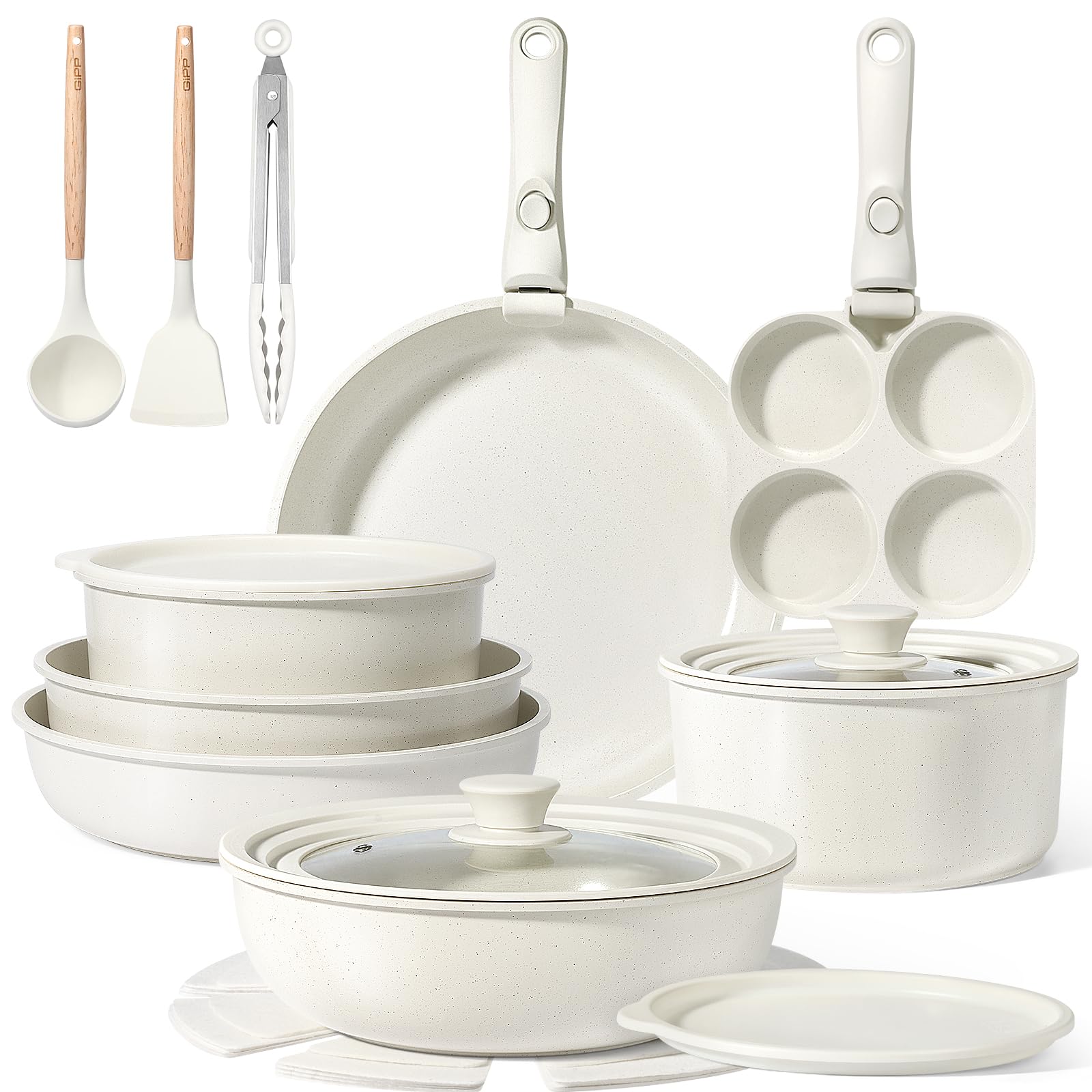 GiPP 調理器具セット ソテーフライパン 食洗機対応 セラミックコーティング Amazon.co.jp: GiPP フライパン 鍋 セット 21点 食洗機対応 セラミック