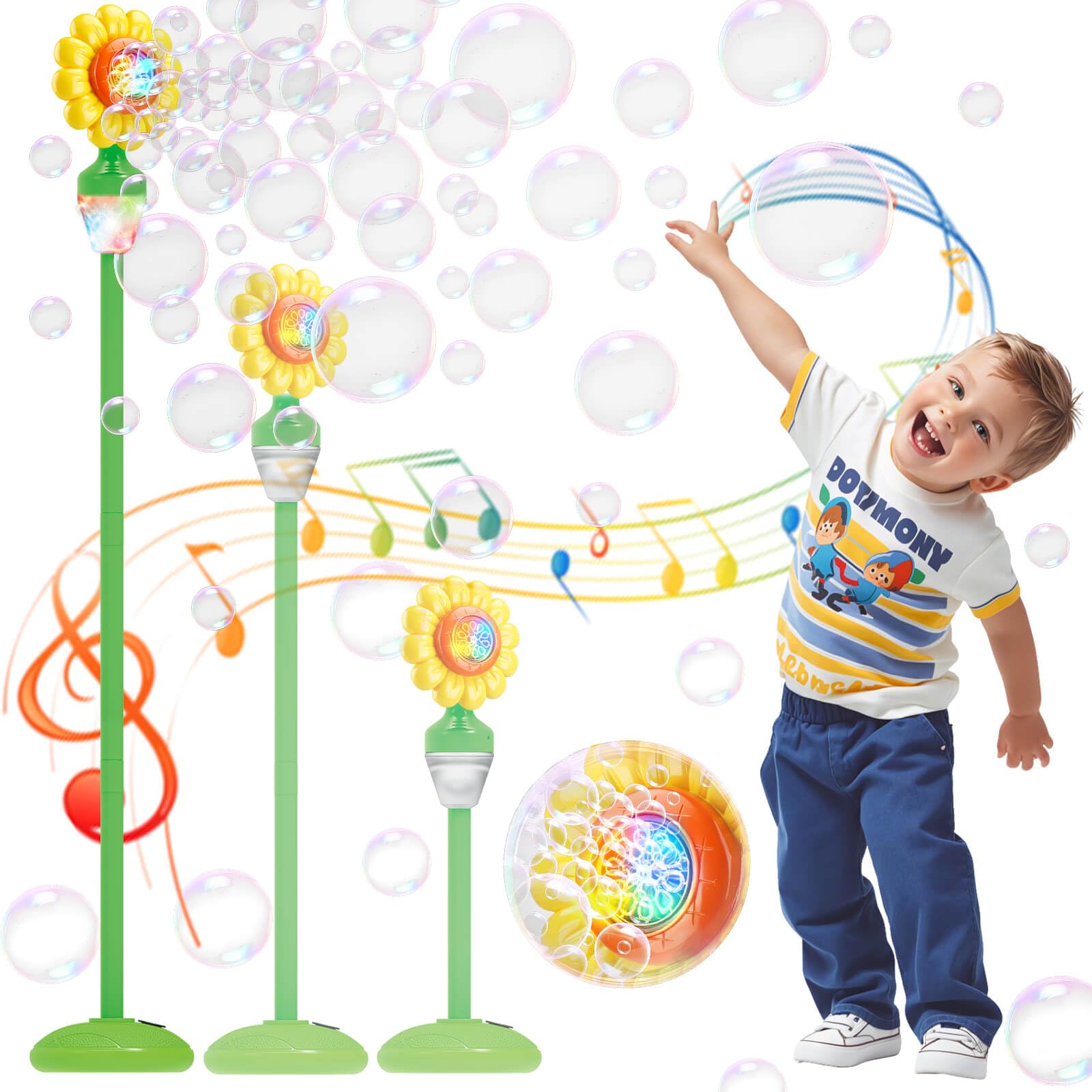 YOTOY Toys for 3-8 Year Old Kids: Adjustable Standing Bubble Machine for Kid Toddlers Sunflower Bubble Blower Maker Gifts for Boys Girls Age 3 4 5 Birthday Presents Outdoor Garden Play Bubble Games