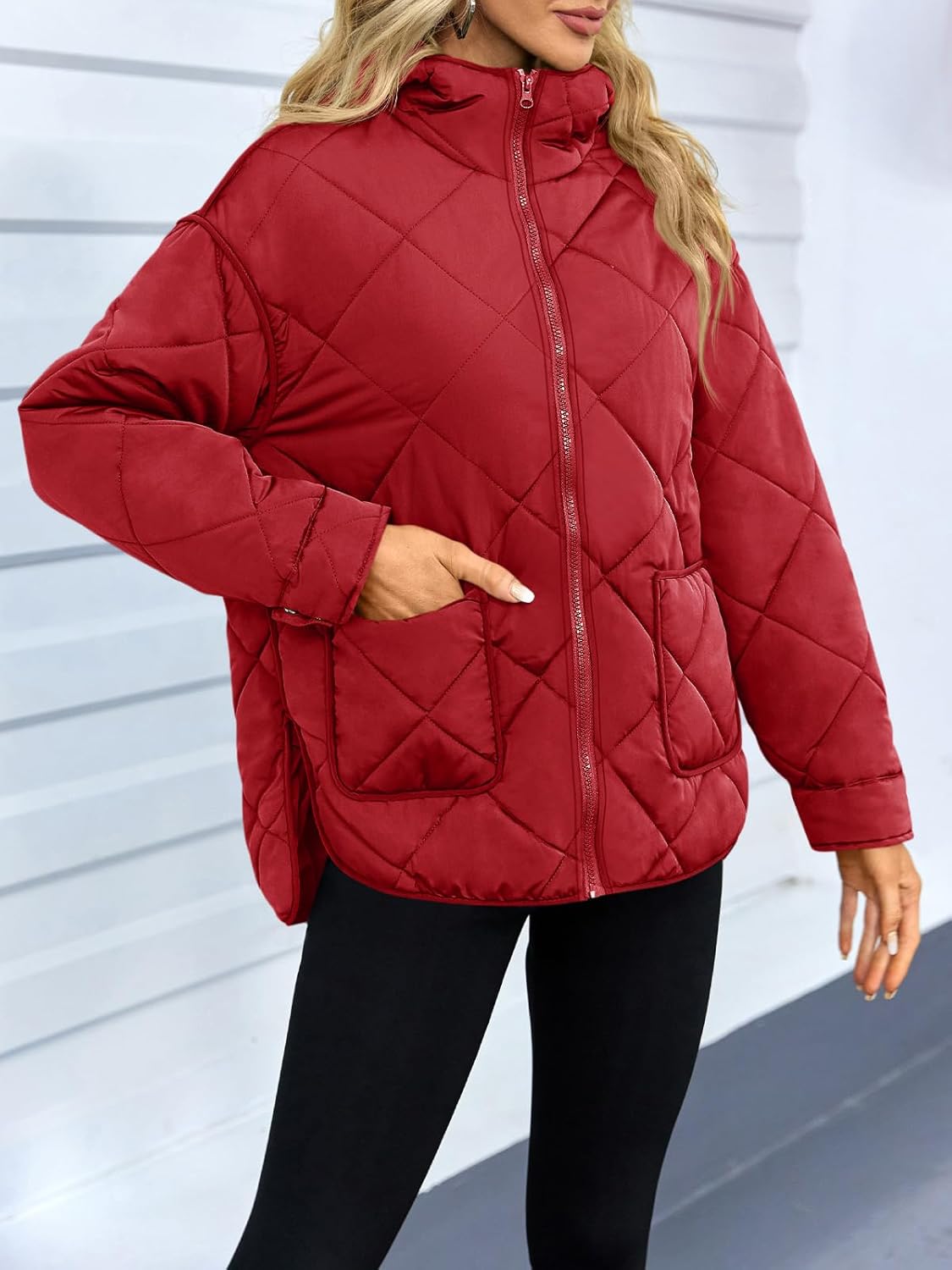 Dyexces Womens Quilted Puffer Jacket Hooded Long Sleeve Zip Up Winter Coat Lightweight Warm Jackets with Pockets - Image 4
