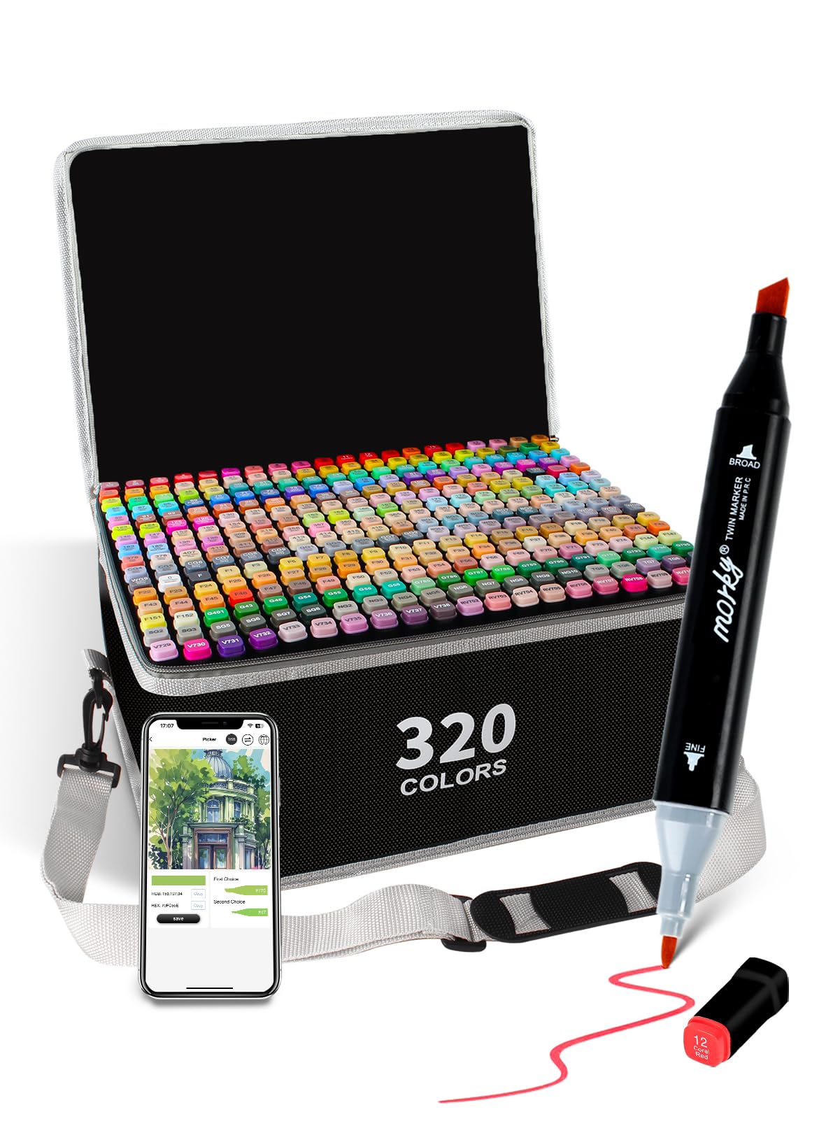 320 Colors Alcohol Markers Set - Dual Tip Chisel & Fine Tip Markers for Adults - Ideal for Drawing, Coloring, and Illust