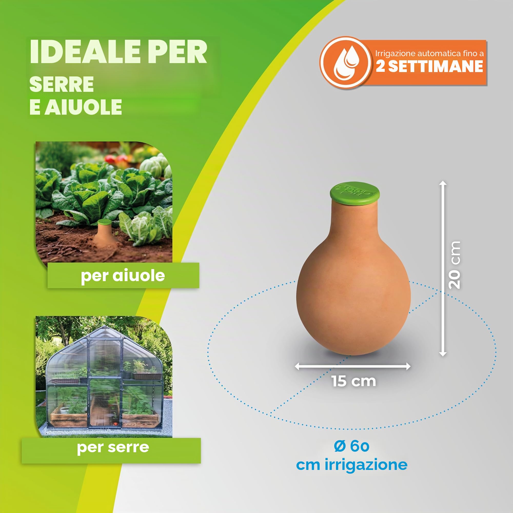 Sistema di irrigazione Olla "Hydromax S" in argilla | autoregolante | irrigazione vicino alle radici | ideale per aiuole e aiuole rialzate | 1 litro, Ø 15 cm – innaffiato nell'intervallo di circa 60