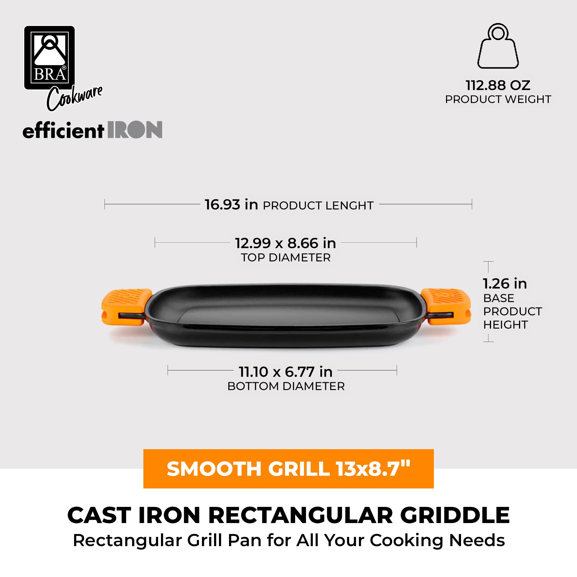 Inox Efficient Bistecchiera, Ghisa, Nero, 35 cm | Adatto alla lavastoviglie, Adatto al forno