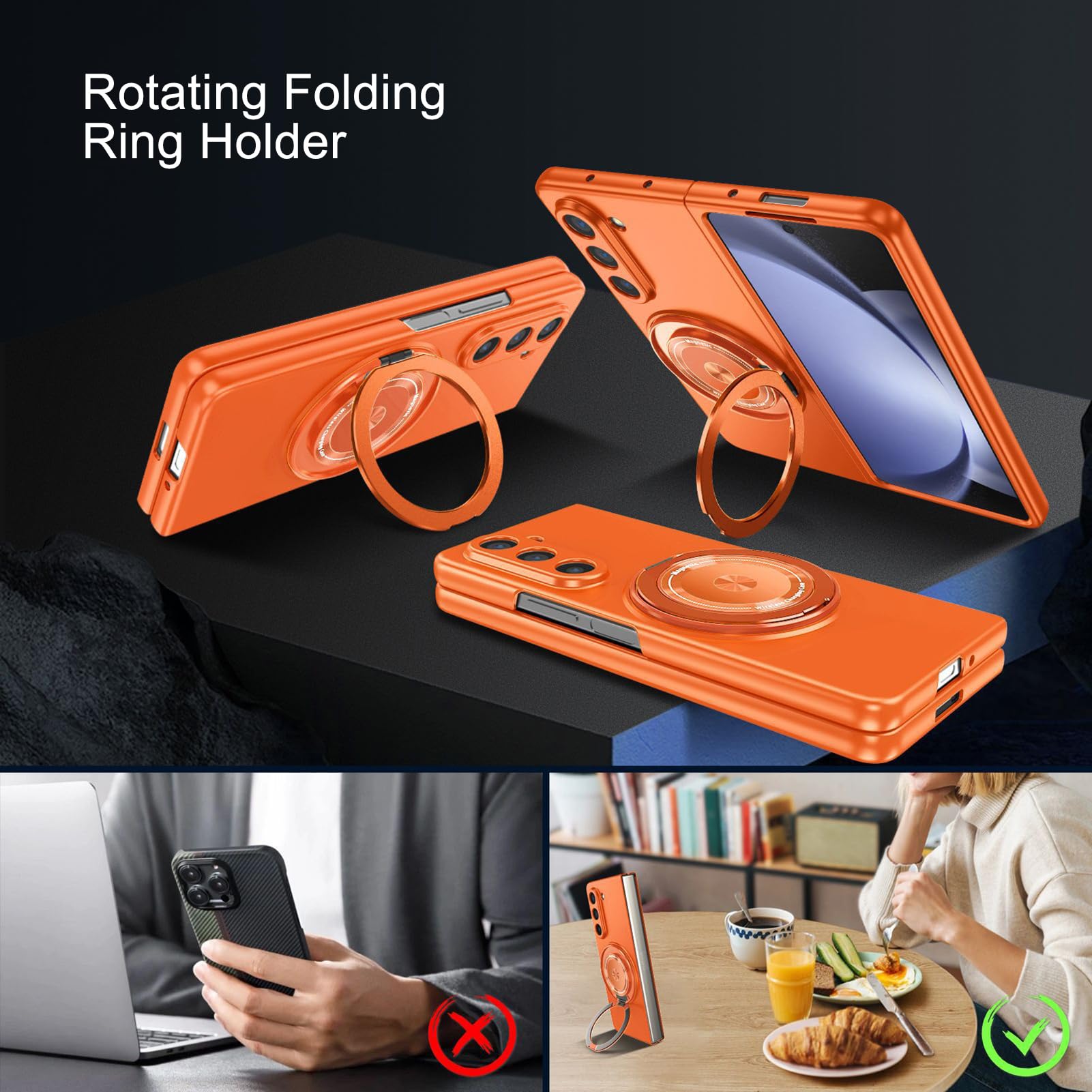 Custodia Cool For Samsung Galaxy Z Fold 8 Ultra, Anello Magnetico Rotante Lente Avvolgente Completa Cover Resistente Ai Graffi Protezione Dalle Cadute Guscio Rigido For PC Leggero(Blue)