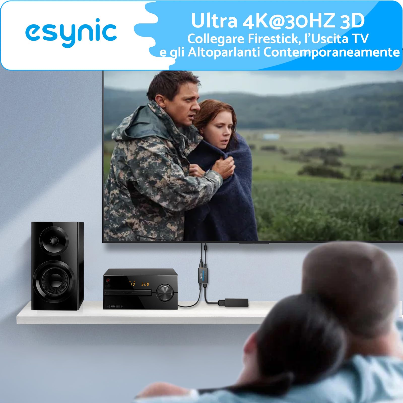 eSynic Estrattore Audio HDMI a 3,5 mm Portatile Convertitore HDMI a RCA Supporto 4K@30Hz/1080p
