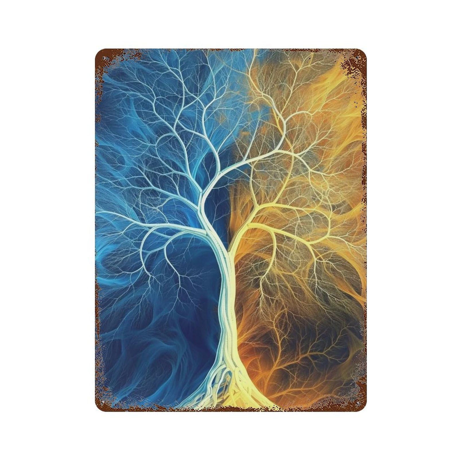 WUJHGRSG Split Hue Filament Symmetrical Bare Tree 03 Wall Art Retro Iron Vintage Metal Tin Sign Poster Modern Decor for Home Cofffee Club Bar Shop Style 40x30cm