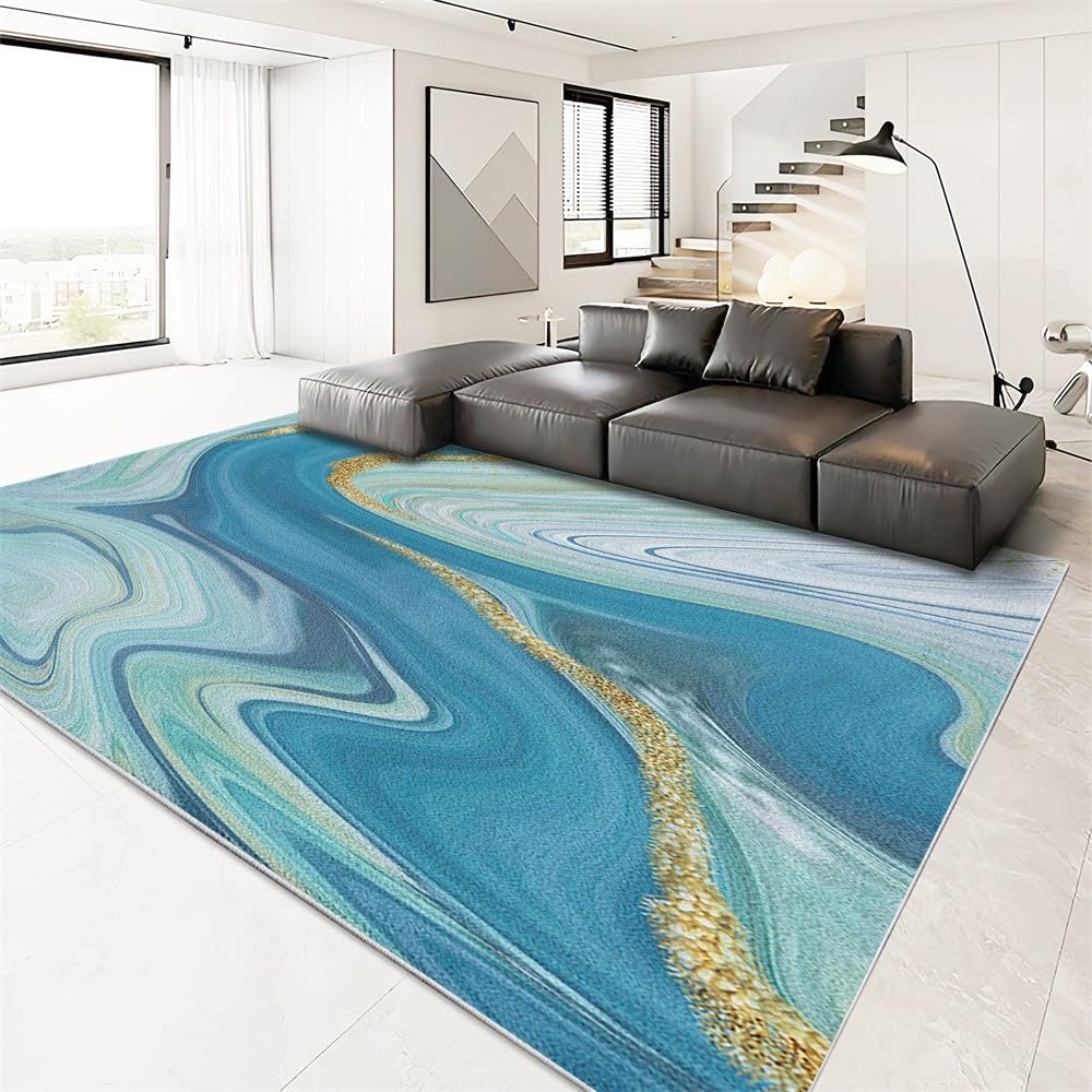 Tapis Moelleux de Salon Moelleux Marbre Rayé Bleu Adaptés à la Chambre à Coucher des Enfants décor à la Maison de la Chambre à Coucher décoration intérieure Tapis - Bleu D'Oeuf De Canard 160 x 230cm