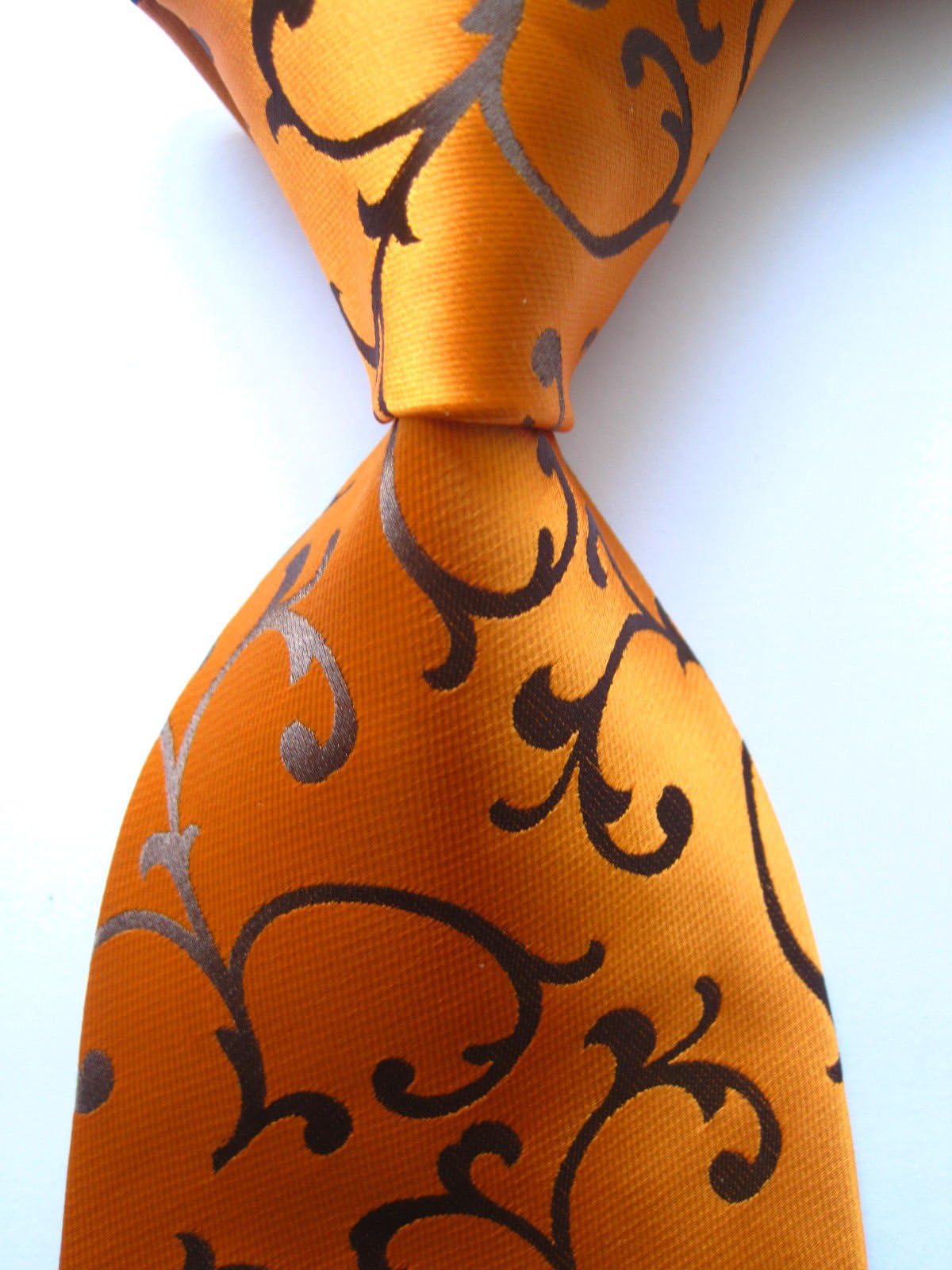 Scott Alone : New Classic Floral Orange Black100% Jacquard Woven Silk Men's Tie Necktie