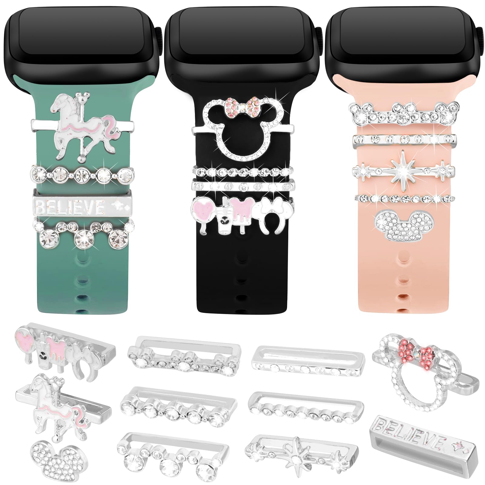 OrehymbeWatch Band Charms, Upgrade Your Watch Strap with Stylish Decorative Rings Loops Compatible with Apple Watch Bands 45mm 44mm 42mm 41mm 40mm, Cute Watch Accessories for iWatch Series 8 7 6 5 4