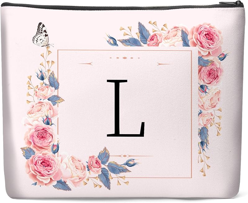 Necessaire de maquiagem em lona Luoycxy com forro e fechamento por zíper, Pink L
