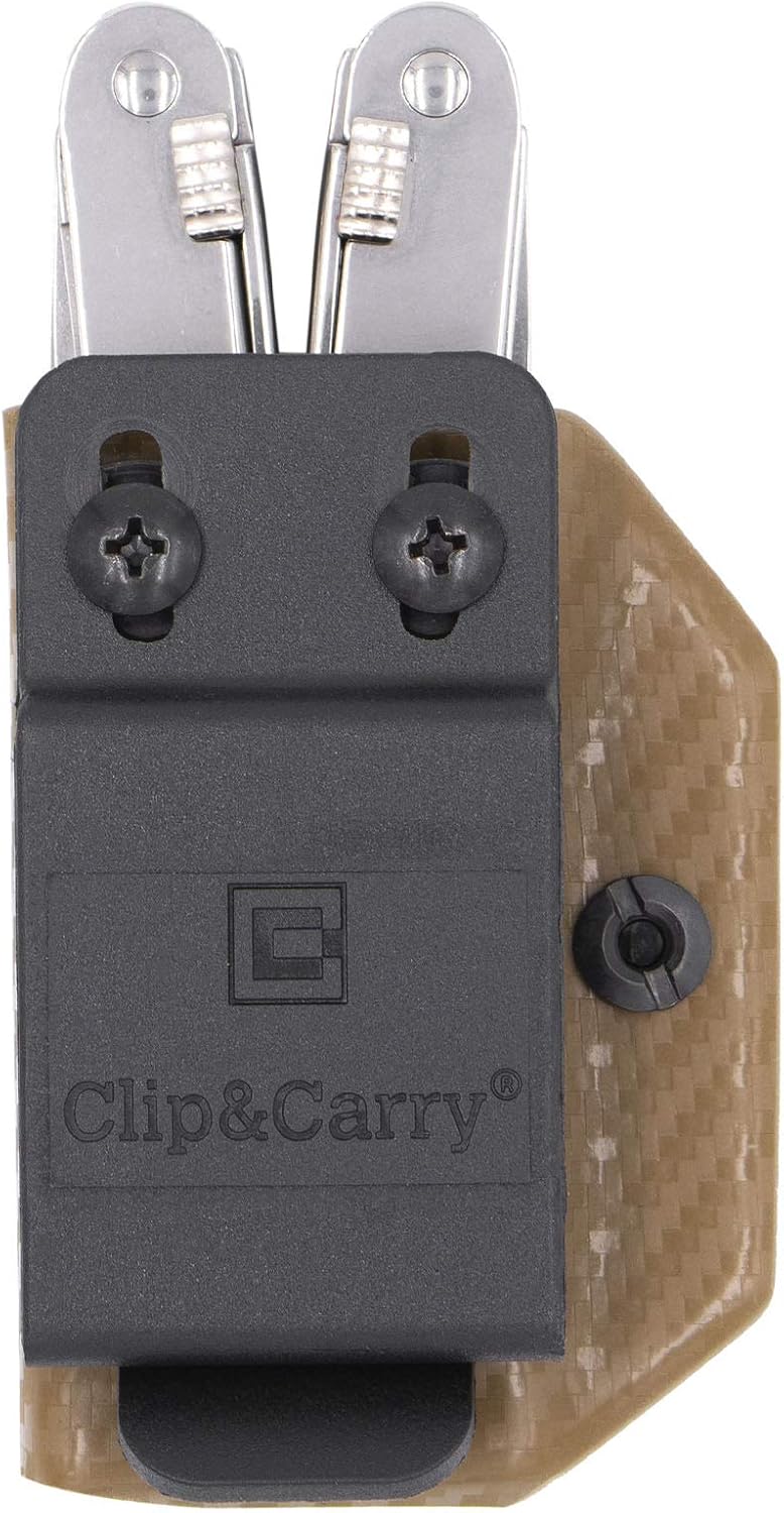 Clip & Carry Kydex Multitool Sheath for the Victorinox Spirit - Made in USA - Multi Tool Holder Holster - Carbon Fiber Brown