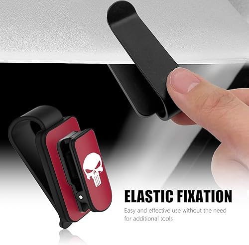 Miniatura 5 de 1 soporte para lentes para visera de automóvil, 1.39 x 2.67 pulgadas, diseño de calavera colmada, almacenamiento portátil personalizado para lentes