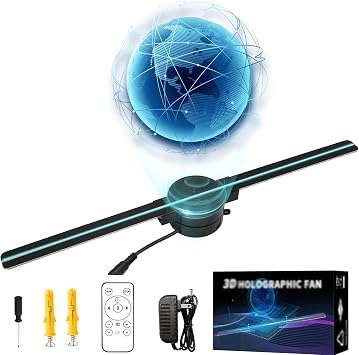 3D Hologram Fan, Advertising Display with 224 LED Light Beads, LED 3D Holographic Projector for Business Store, Supports Remote, PC, APP,3PCS
