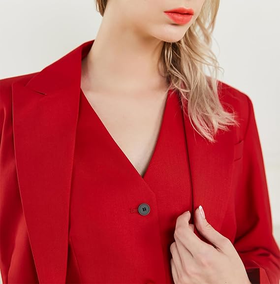 Women's Suiting 3 Piece Suit for Women Business Solid Peaked Lapel Suit Blazer Pants Set Office Lady Outfits Suits