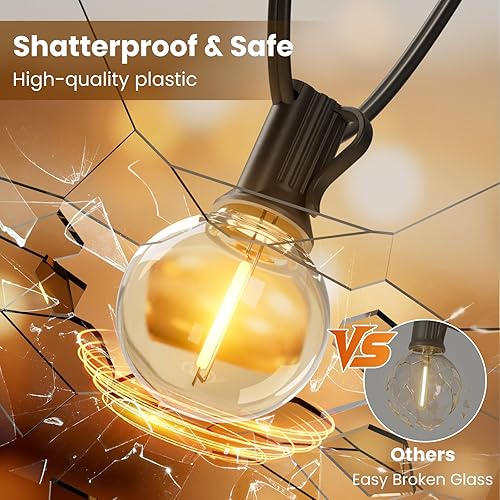 Miniatura 4 de RTTY Guirnalda de luces LED G40 para exteriores de 100 pies, con 52 bombillas, impermeable, inastillable, regulable, luces colgantes para