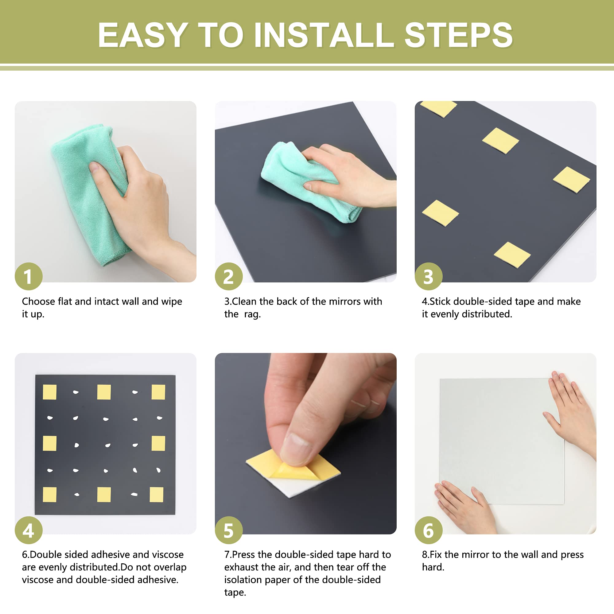 pentaQ Full Length Mirror Tiles 4 Pack, 12x12 Inches, High Definition