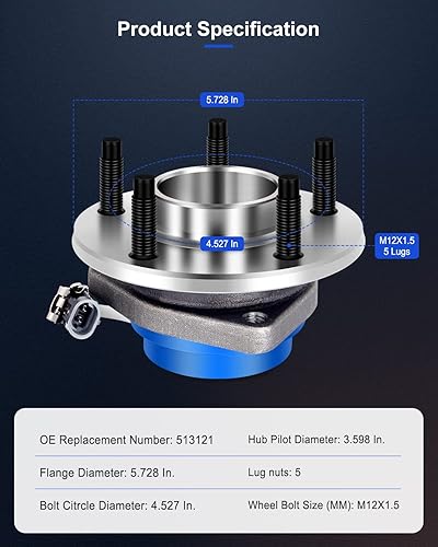 Miniatura 4 de ECCPP 513121 Buje de rodamiento de rueda delantera y conjunto de rodamientos delanterotrasero 5 lengüetas con ABS para Buick Cadillac Chevy Pontiac