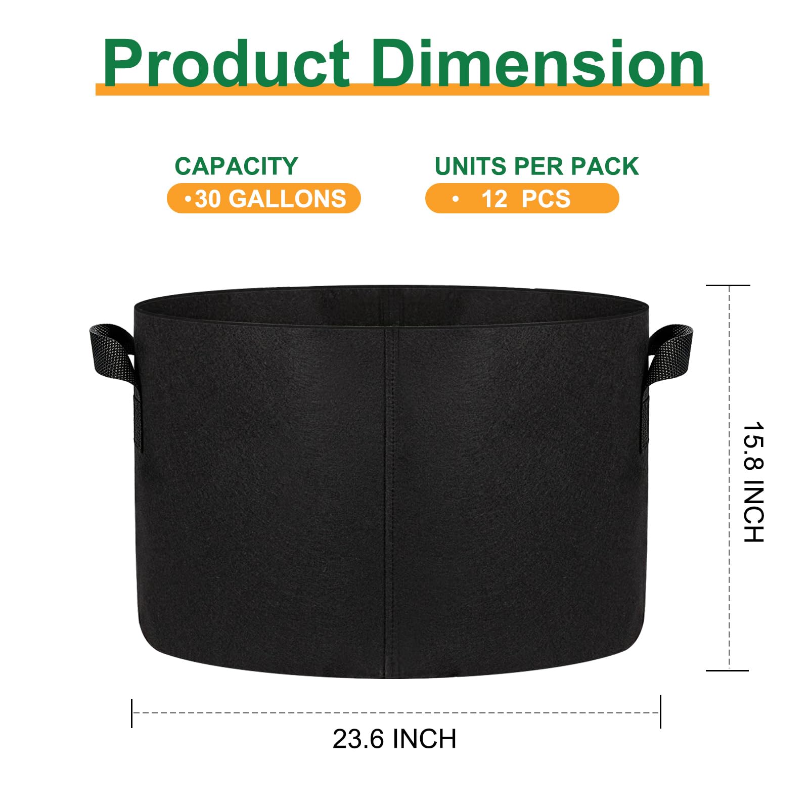 JERIA Lot de 12 Sacs de Culture pour légumes/Fleurs/Plantes, Pots d'aération en Tissu avec poignées (Noir), livrés avec 12 étiquettes pour Plantes