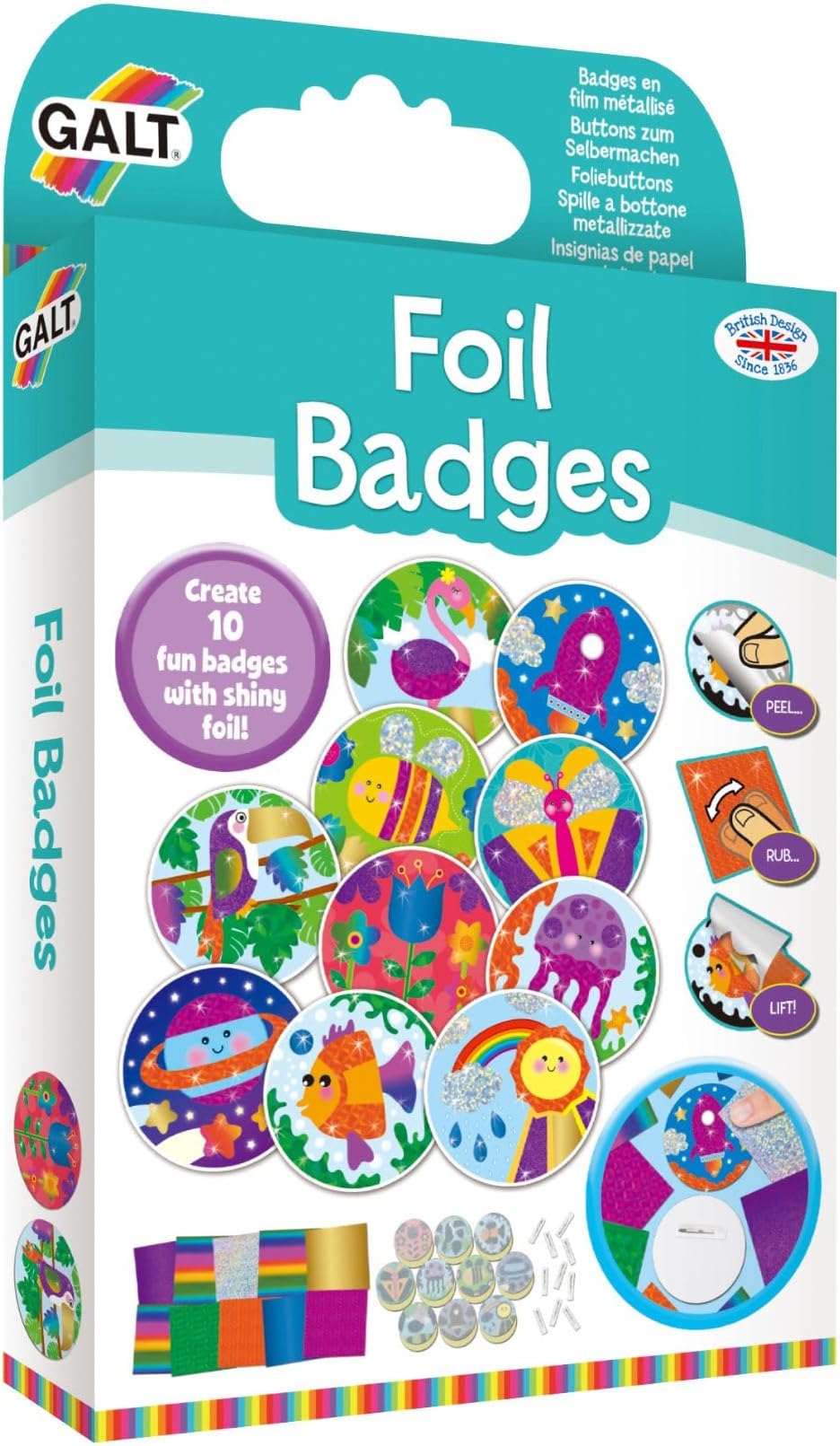 Galt Toys, Foil Badges, Craft Kit for Kids, Ages 6 Years Plus, Multicolor, 15.5 x 3.5 x 26.5 centimeters