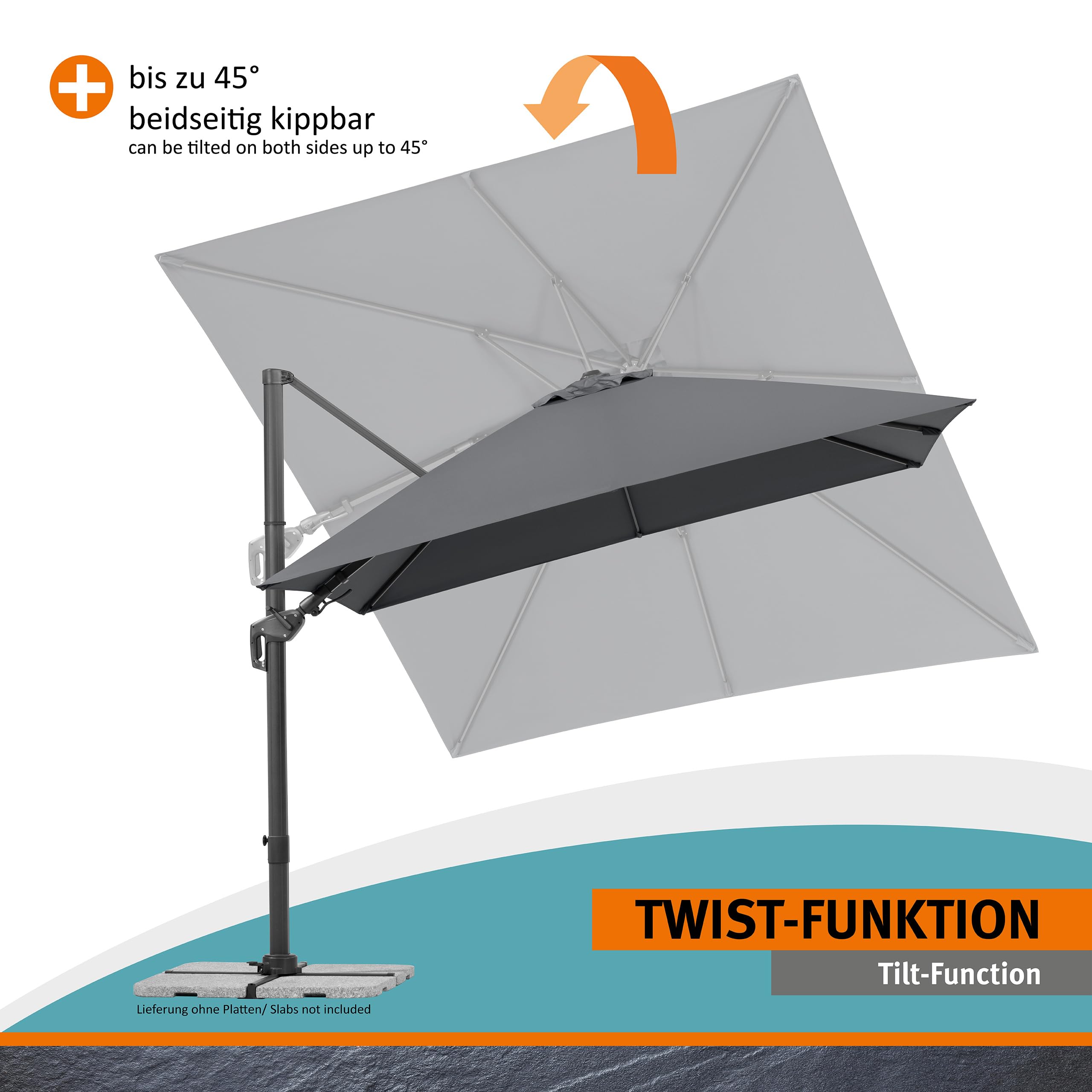Schneider Sonnenschirm RHODOS TWIST ca. 300 x 300 cm anthrazit, Anthracite