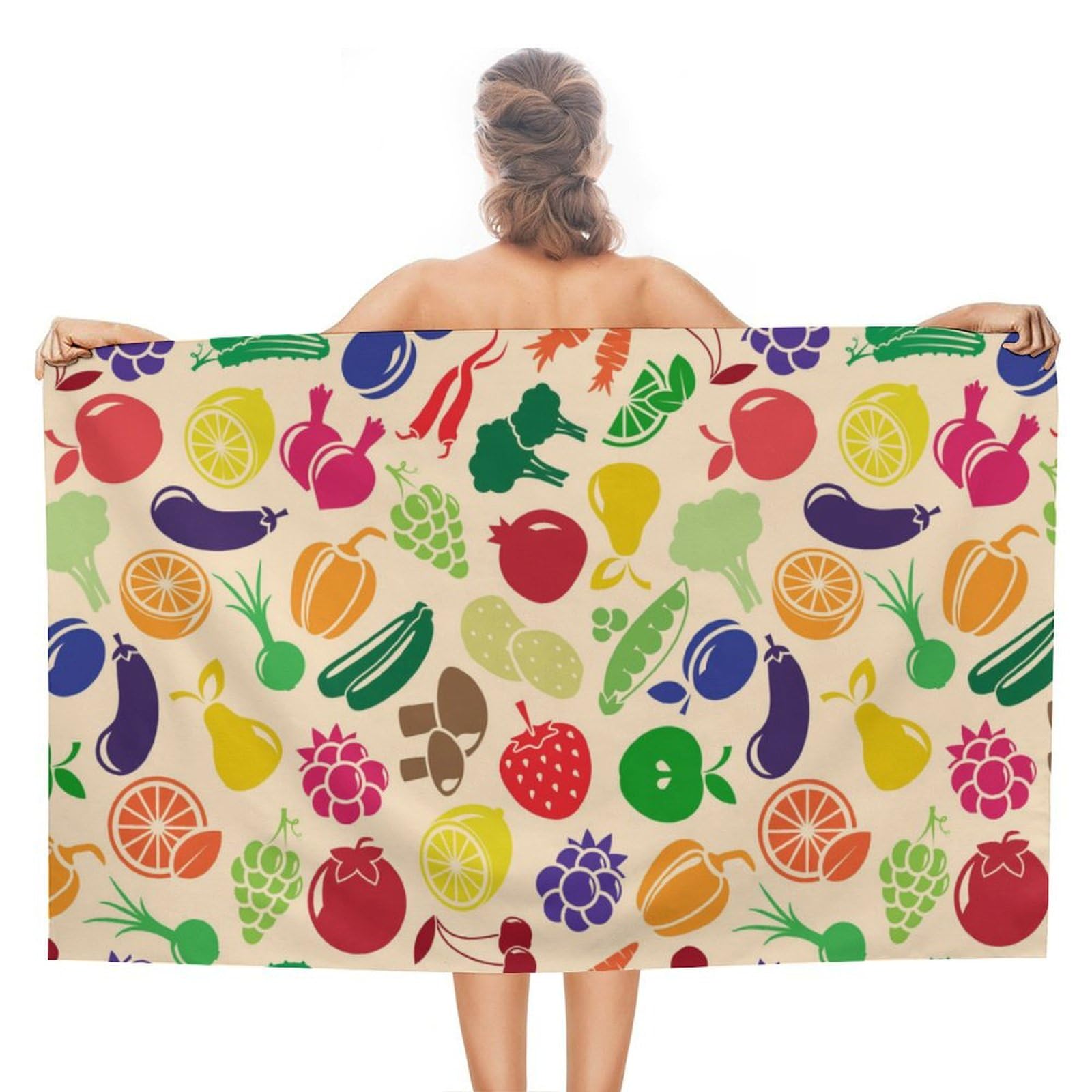 LEDFCVSU Beach Towel, Vegetable And Fruit Bath Towel, Absorbent Towel for Swimming, Sports, Travel