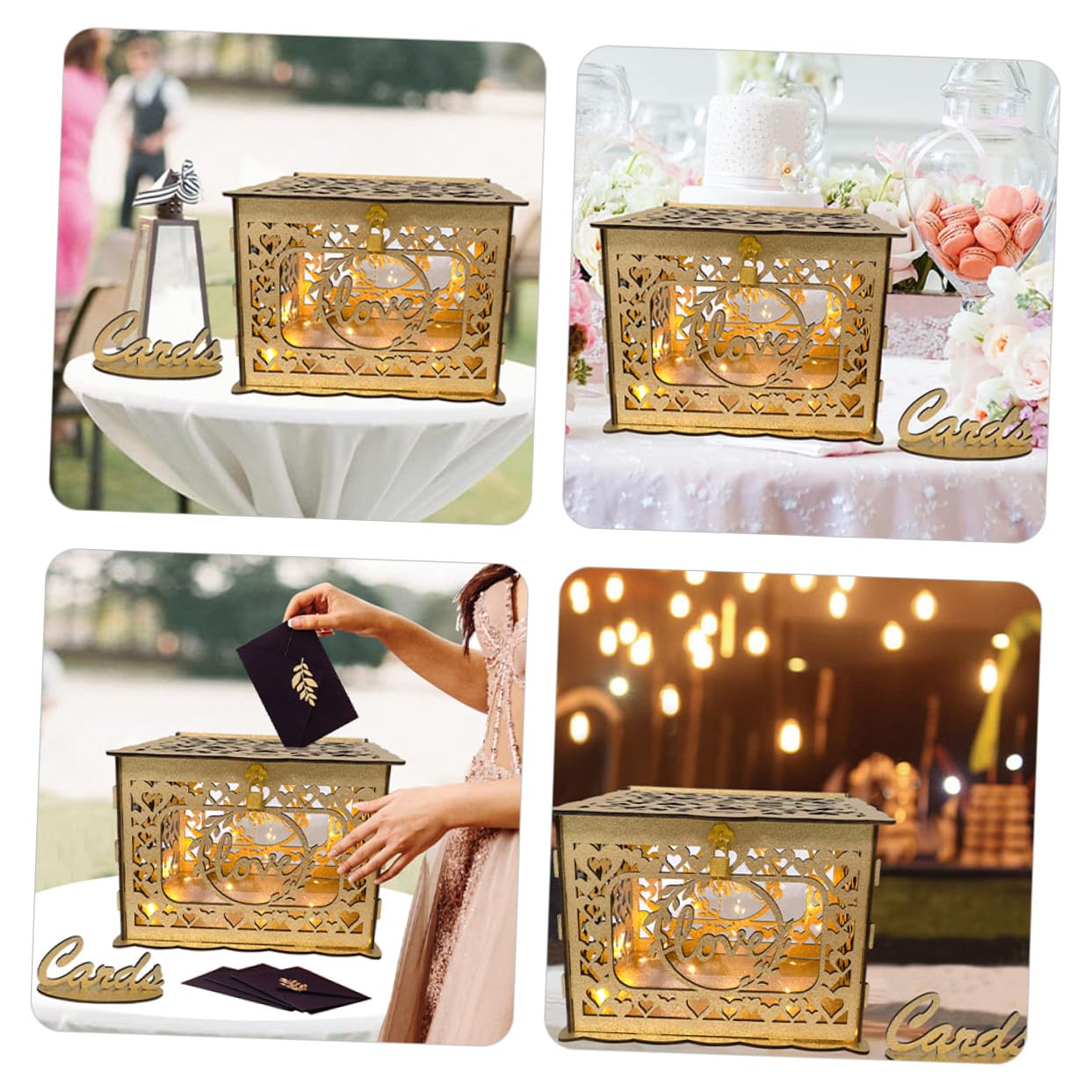 Holz Kartenbox mit Hohldesign Große Hochzeit Umschlag und Geldbox Dekorative Holz Aufbewahrungsbox für Jubiläum Empfang und Feier