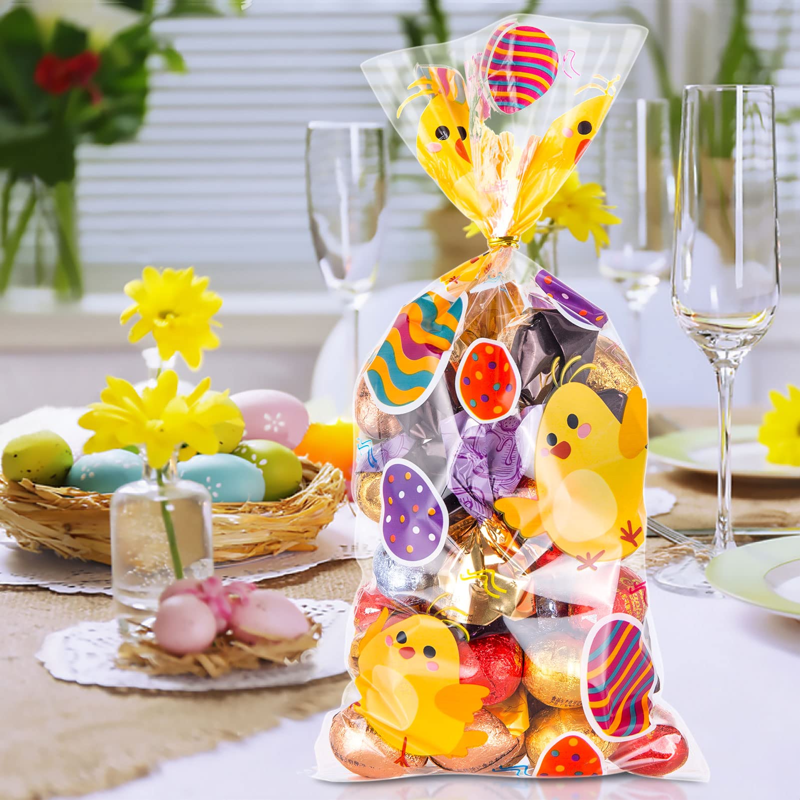 100 Zellophanbeutel Für Ostern – Mit 100 Goldfarbenen Bändern, Transparent, Für Süßigkeiten & Geschenke