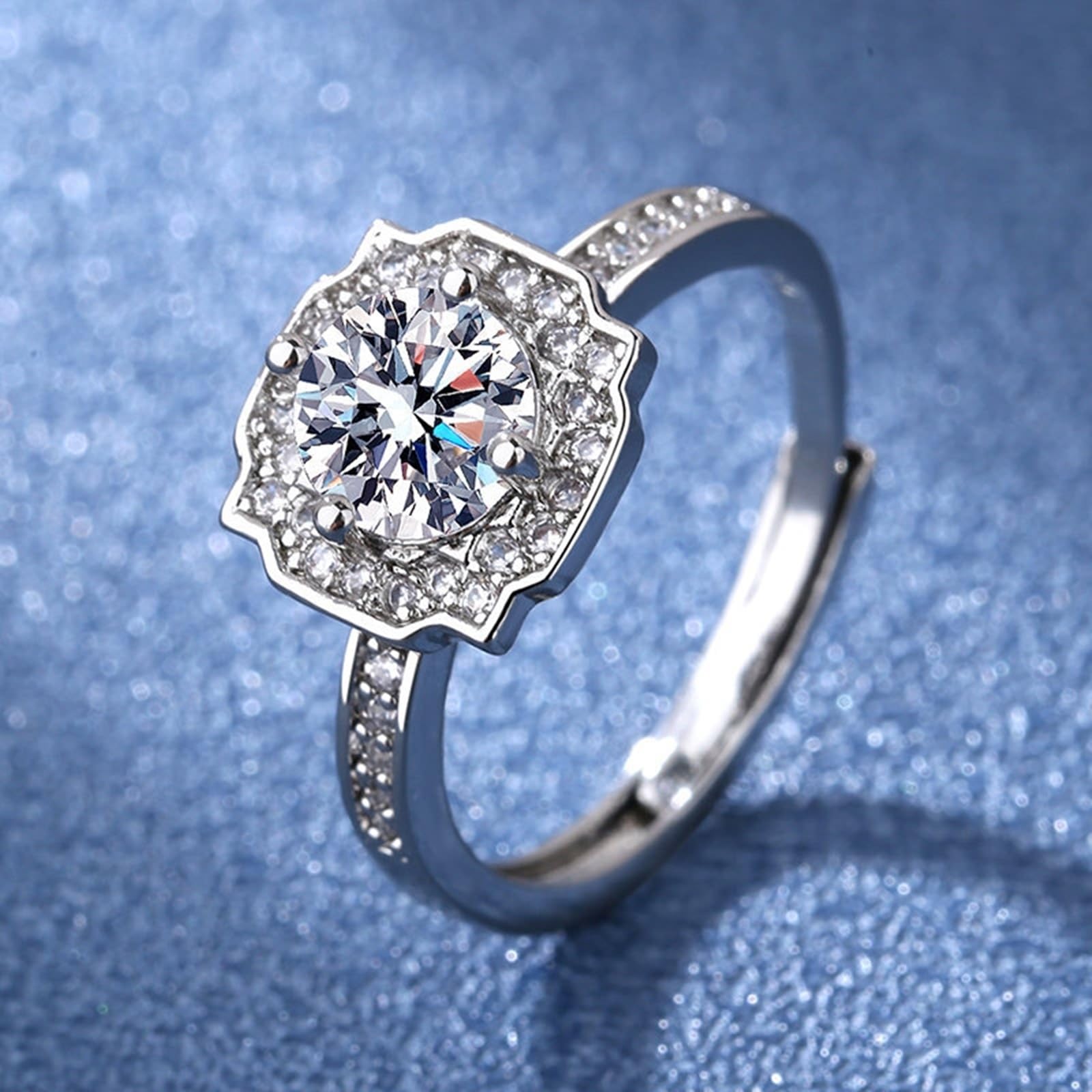 Modny pierścionek unikalna obrączka ślubna z białego złota 18K laboratoryjny diament kwiat z cyrkonią rozmiar H 1/2 moda dla cioci biżuteria noworoczna