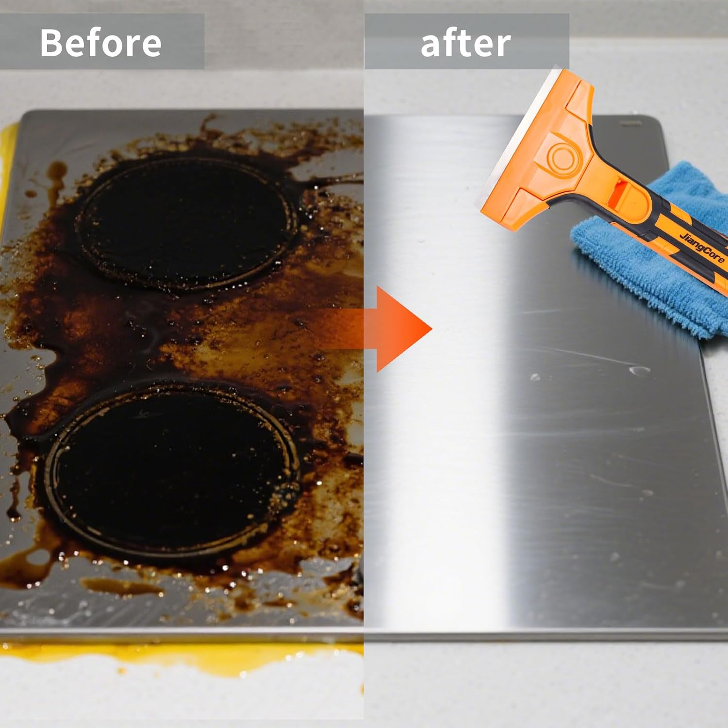 4" Razor Blade Scraper Tool – Wide Scraper Tool with 15 Extra Replacement SK5 Blades,Glass Cleaner for Stove Tops, Windows, Paint Removal and Adhesive Residues