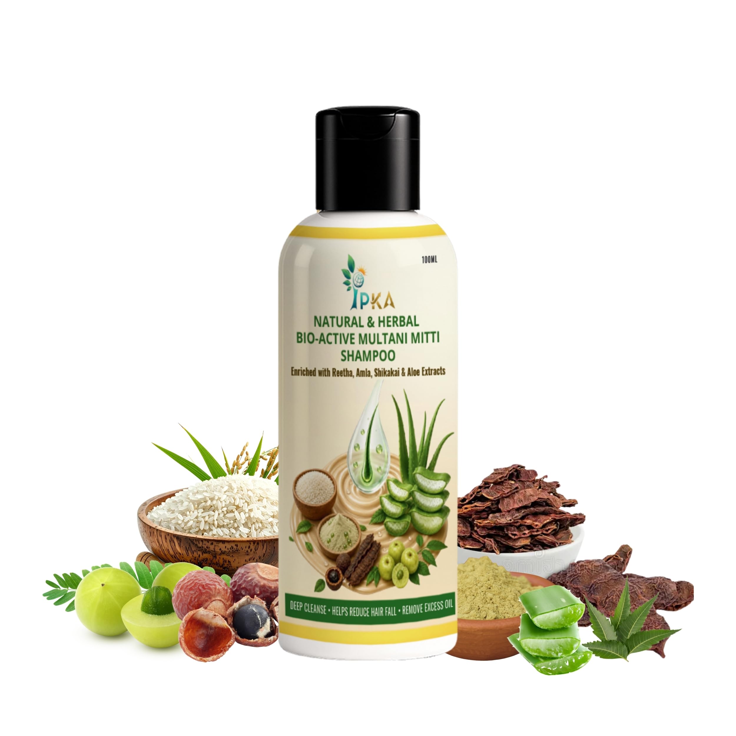Natural & Herbal Bio-Active Multani Mitti Shampoo with Amla, Reetha, Shikakai, Aloe Vera & Rice Extracts | Deep Scalp Cleansing, Oil Control & Hair Fall Care | Sulfate & Paraben Free (100 ml)-image-19