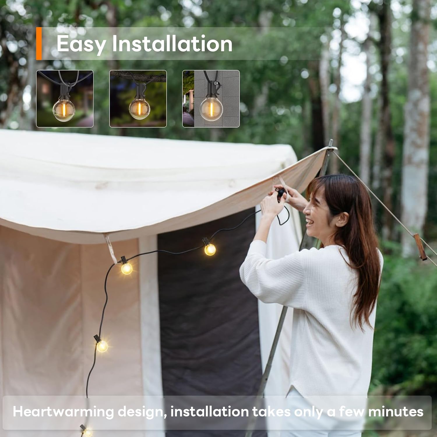 Lichtsnoer Buiten LED Buiten Lichtslingers voor binnen/buiten, 45 Meters Lichtketting Gloeilamp Buiten,Warm Wit waterdicht, Plastic lampen, voor tuin, patio, kerstfeesten, bruiloft,[Energieklasse A