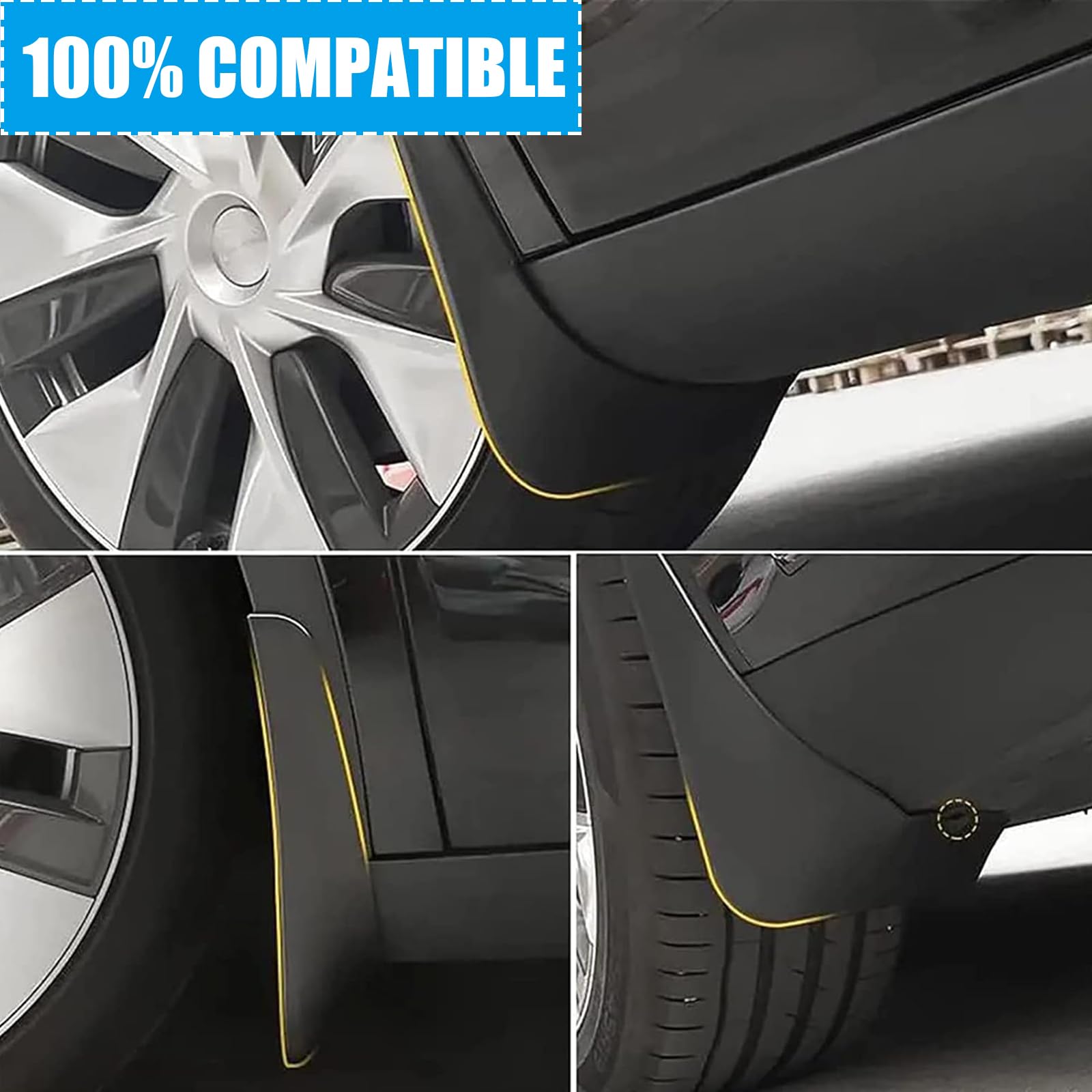 Lot de 4 bavettes garde-boue de voiture compatibles avec Jeep Wrangler Rubicon 2019-2025 en polypropylène robuste, sans perçage, sans ruban adhésif