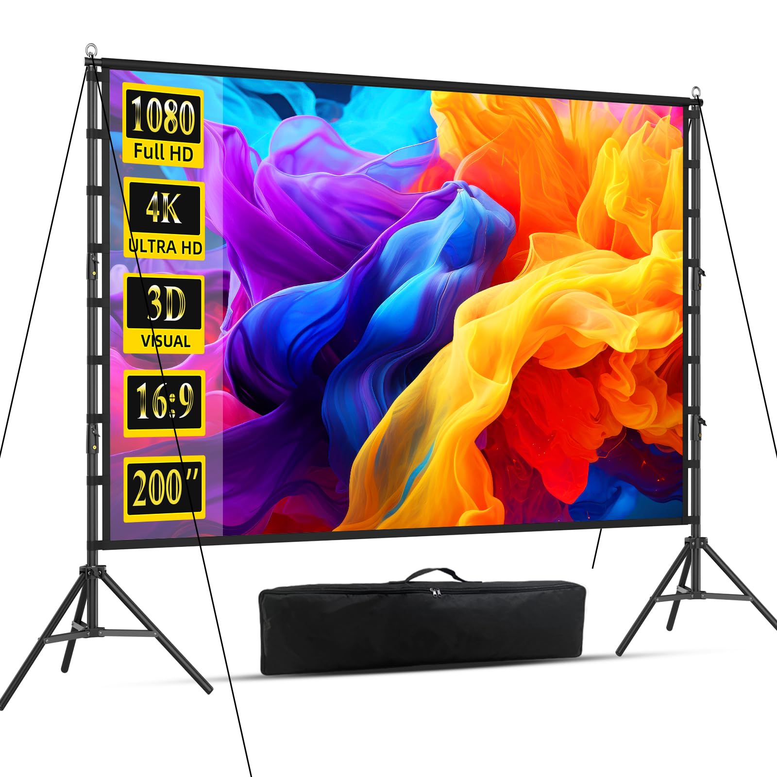 Photo 1 of ***STOCK PHOTO FOR REFERENCE ONLY***Outdoor Projector Screen with Stand, 200 inch Indoor Movie Screen 16:9 4K Rear Front Portable Projection Screen, Quick Setup Foldable Travel Home Theater Screen with Carry Bag for Backyard Camping