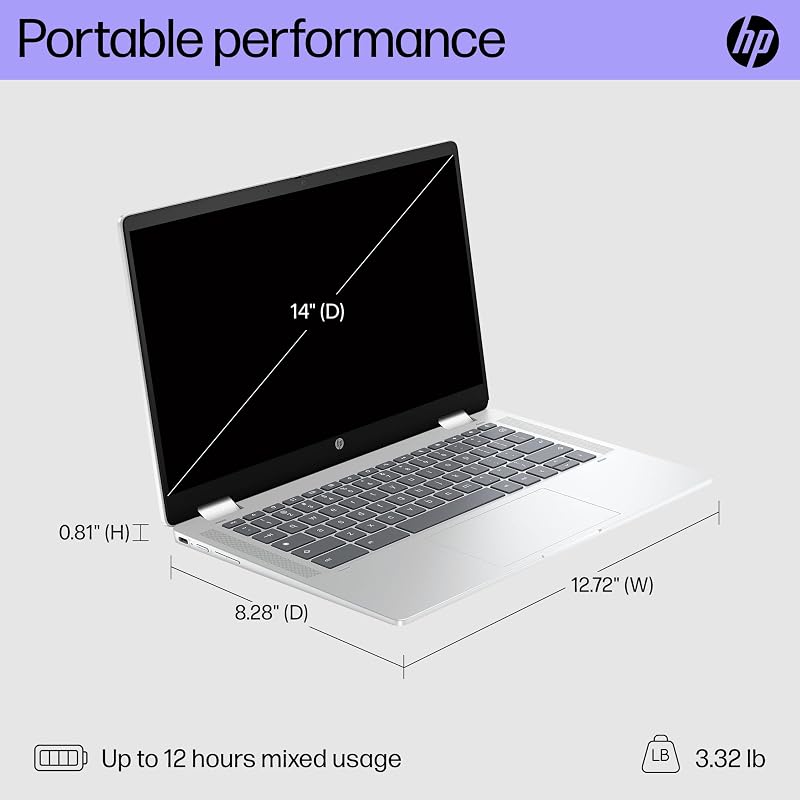 HP Chromebook x360 14 inch Laptop, HD Touchscreen, Intel Processor N100, 4 GB RAM, 64 GB eMMC, Intel UHD Graphics, Chrome OS, 14b-cd0000nr (2024) image 5
