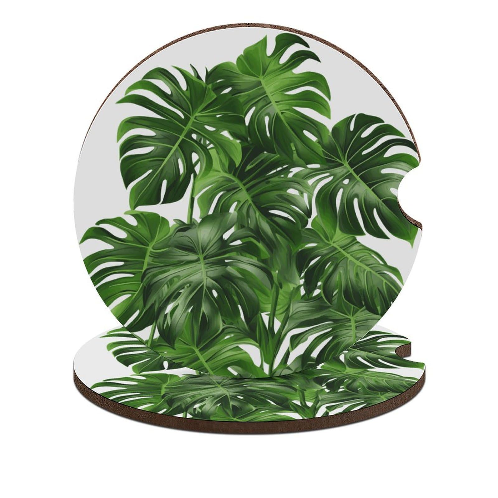 2 Pack Car Cup Holder Coaster Monstera Deliciosa Banana Palm Car Cup Coaster Universal Automotive Cup Mat Waterproof Non-Slip Cup Holders Car Interior Accessories for Women Men Cup Pad