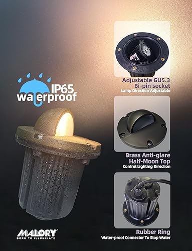 Vista 6 de MALORY Luces de pozo de paisaje de cubierta superior de latón