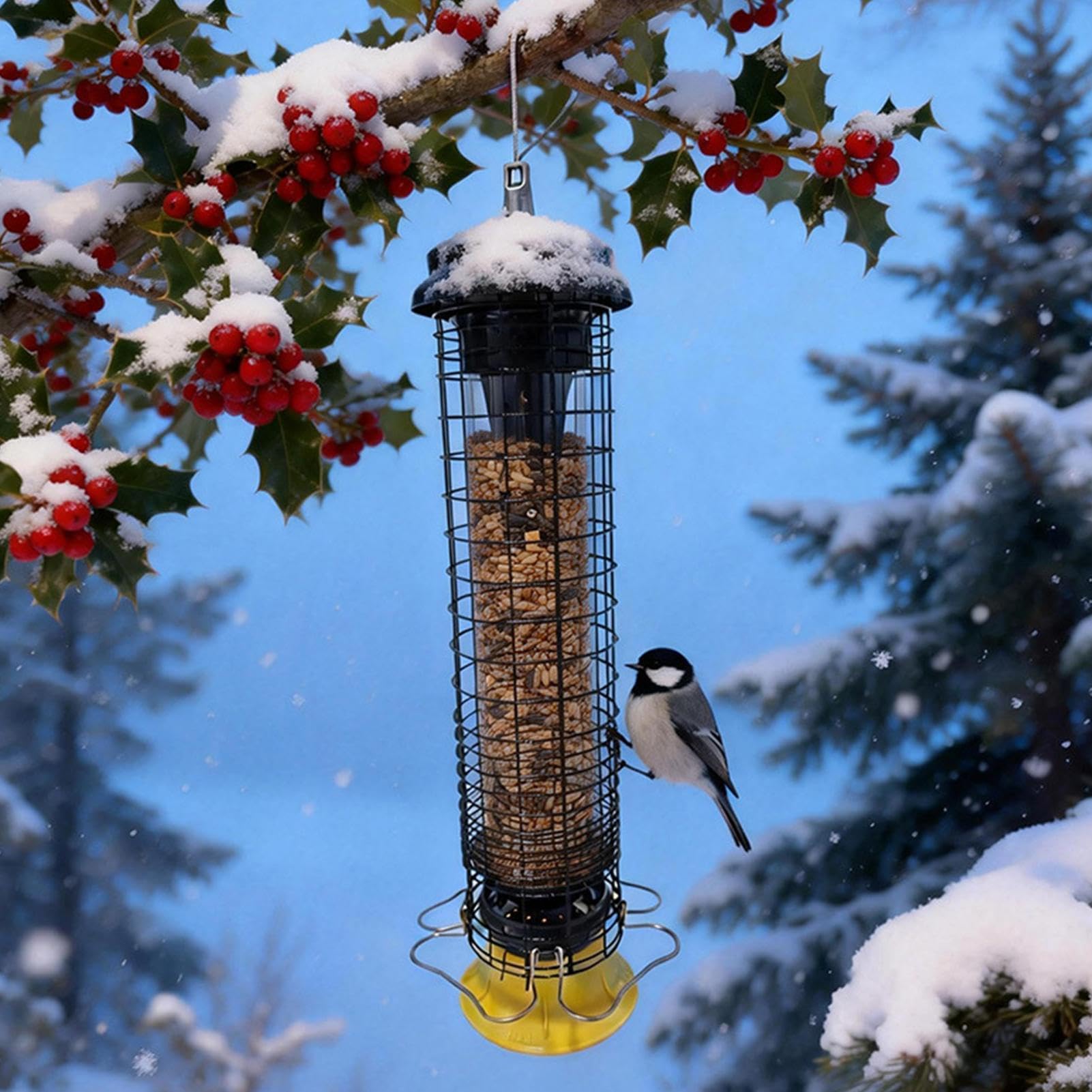 Comederos para Pájaros de Exterior a Prueba de Ardillas Resistente Estación | Estación de Alimentación para Pájaros para Lluvia Techo Nieve