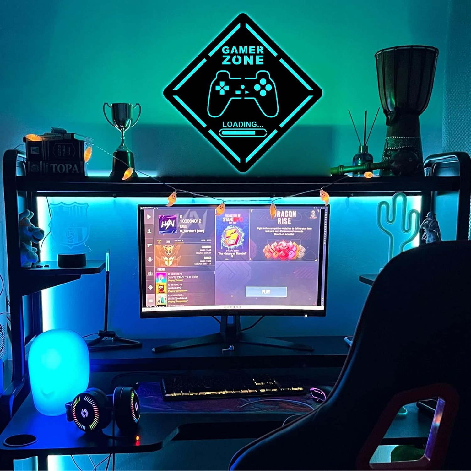 Gaming Room Wood Wall Art With Led Lights, Gamer Sign Decoration For Living Room, Game Zone Loading Home Decor Dad Gift, Funny Wall Decor